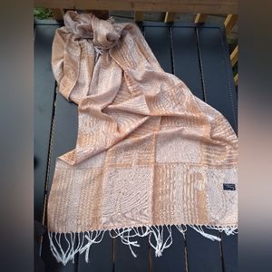 Pashmina Scarf, Apricot Coloured Pattern, 30% Silk, 24 x 72 inches, NWOT